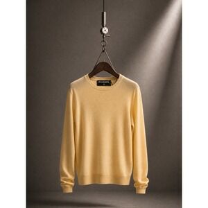 CHANEL Butter Yellow Cashmere Crewneck Sweater Old Money Minimalist XS S